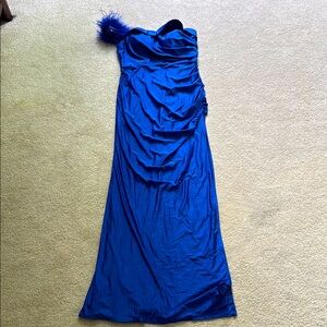 Fashion Nova Blue Ruched One Shoulder Gown